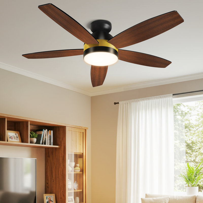 44" Flush Mount Modern Remote Control Ceiling Fan With Reversible DC Motorn And LED Lights