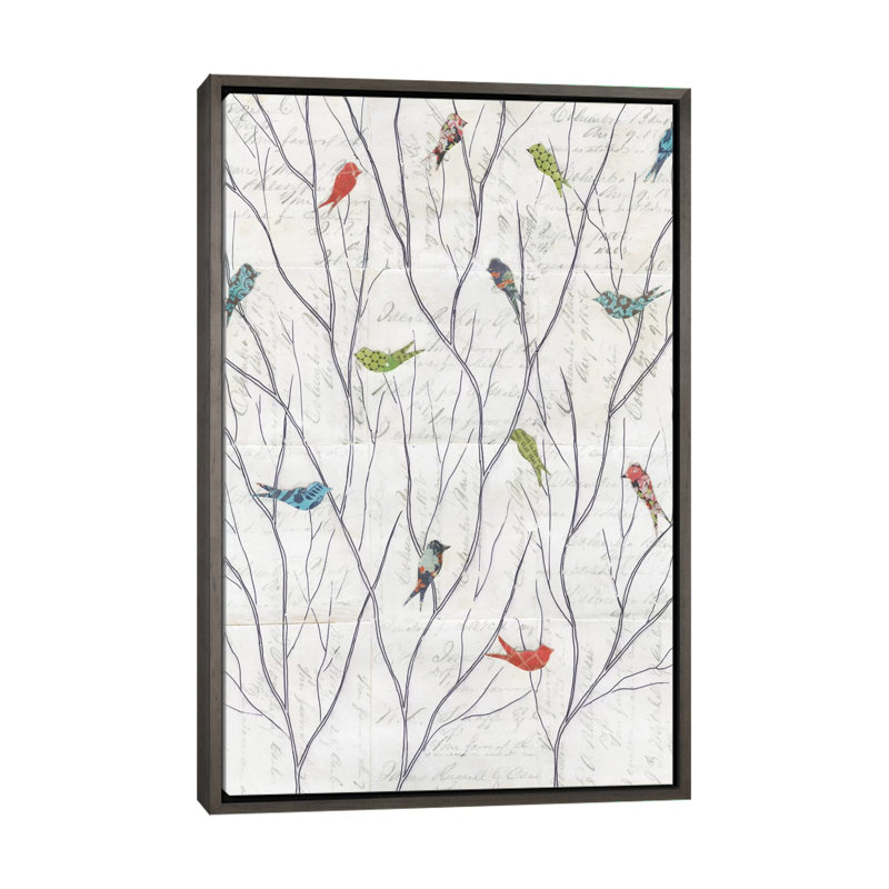 «Summer Birds Context I», impression, H 40 po x l 26 po x P 1,5 po, Toile encadrée de bois rustique foncé