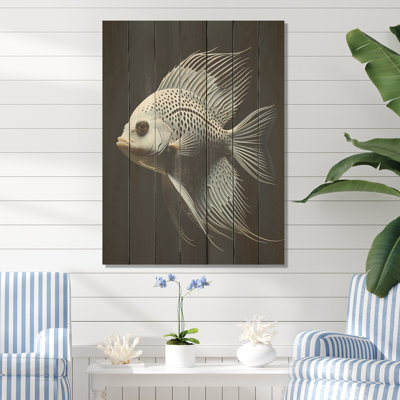 Oceanic Minimalist Black & White Butterfly Fish I - Butterfly Fish On Wood Print