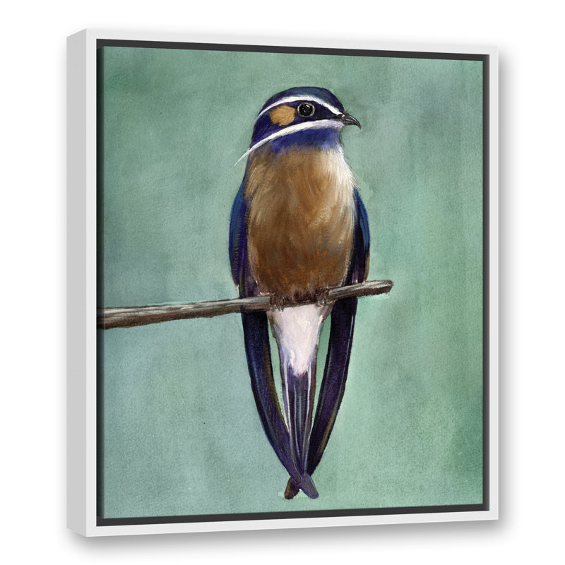 Oiseau sur une branche - Peinture sur toile, H 25,75 po x l 21,75 po x P 1,75 po, Toile à cadre flottant blanc