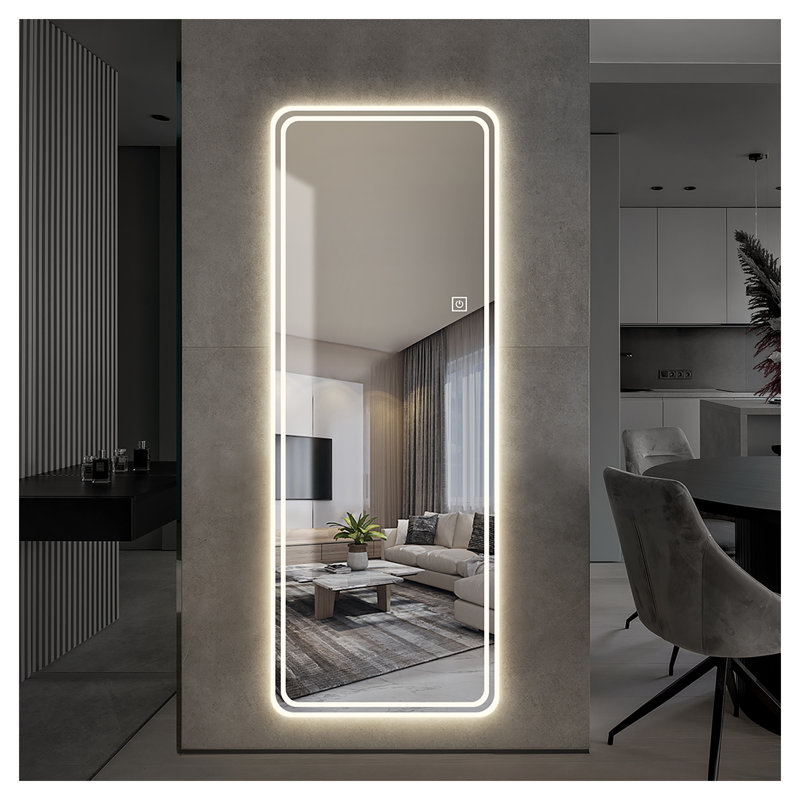Miroir de plancher pleine longueur 65 pouces avec éclairage DEL et contrôle tactile intelligent