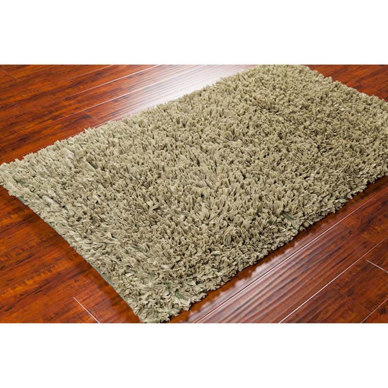 Benitez Authentic Hand-Woven Handmade Washable Muted Green Rag Shag Polyester & Cotton Area Rug, 3'6" x 5'6"