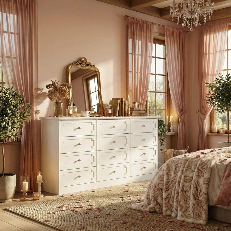 12-Drawer Desser With Elegent Design, White