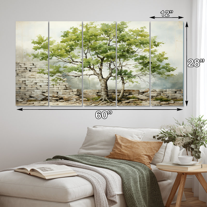 Green Tree Sycamore Serenade IV sur toile, 5 pièces