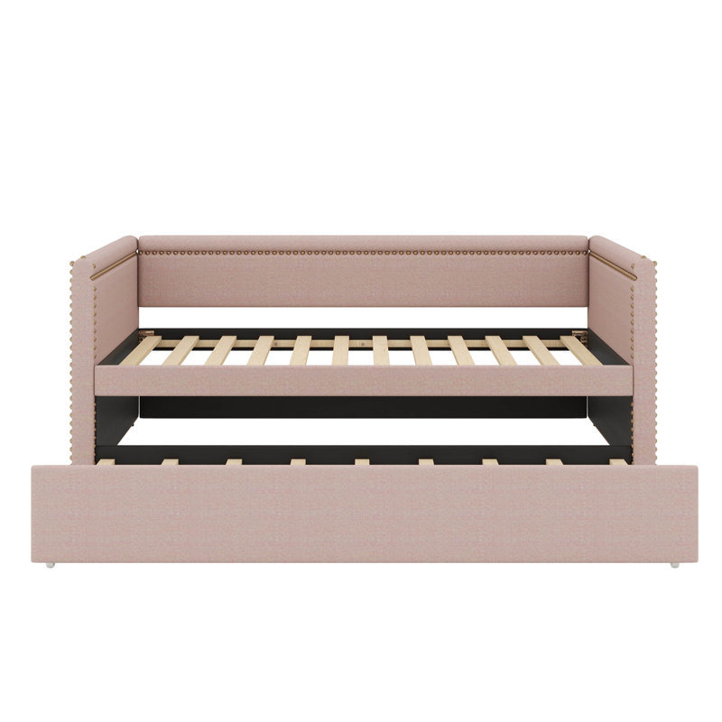 Lit de jour rembourré gracieux de taille simple avec une esthétique élégante, Rose