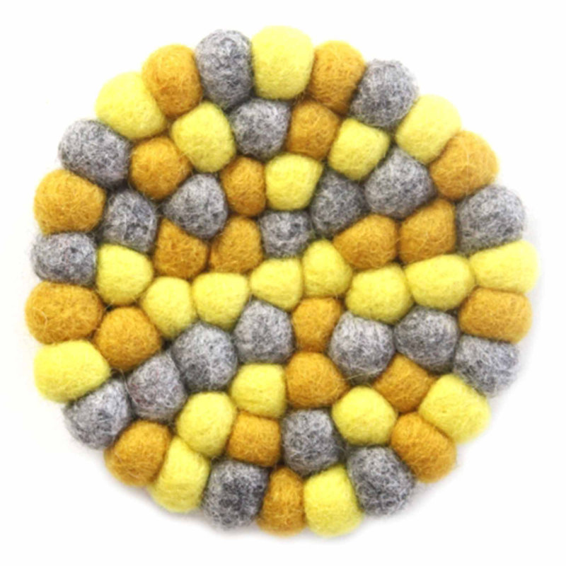 Ensemble de sous-pieds et de sous-verres en feutre fabriqués à la main - 6 - 4, Jaune