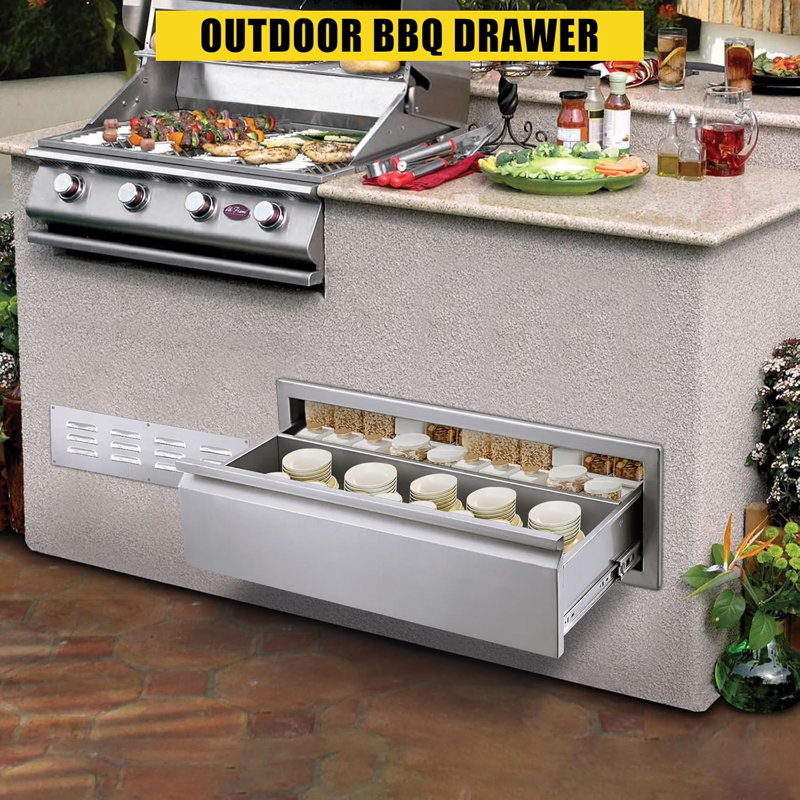 Tiroirs de cuisine en acier inoxydable à 1 niveau, rangement pour barbecue résistant aux intempéries, îlot de barbecue
