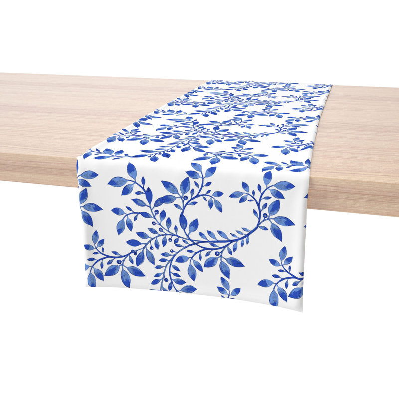 Table Runner, 100% Cotton, 16X108", Swirly Blue Vines, 72" L x 16" W