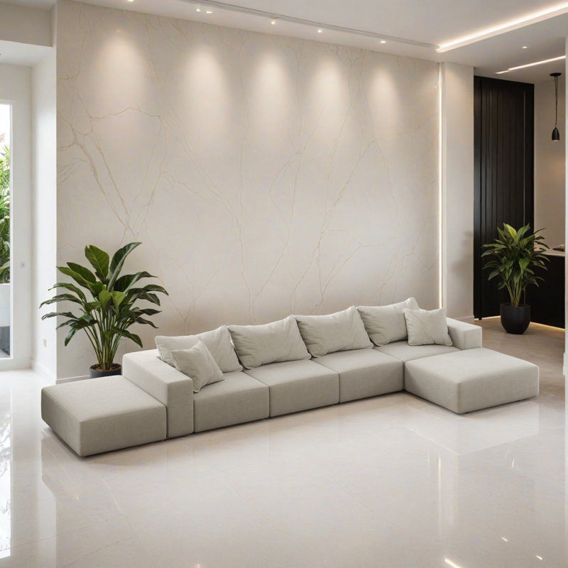 Canapé-lit modulaire 6 pièces pour salon, Chenille beige