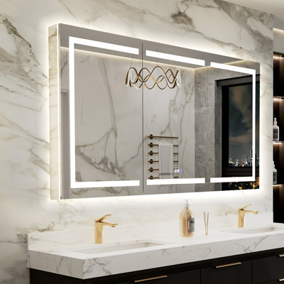 36 in. H Recessed/Surface Mount LED Medicine Cabinet with Mirror And GFCI