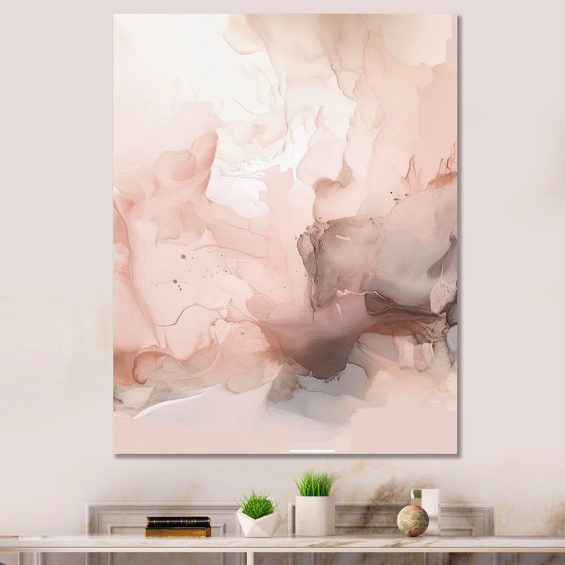 Rose délicat, marbre abstrait I - art mural abstrait en marbre, H 32 po x l 16 po x P 1 po, Toile tendue