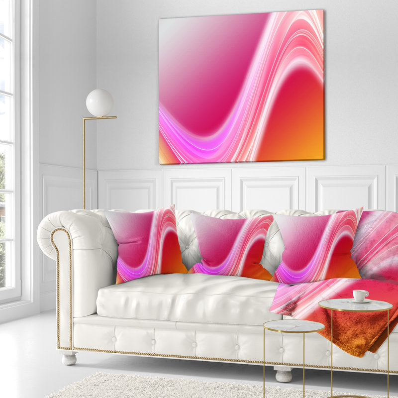 Lignes courbes abstraites roses - coussin imprimé abstrait, 18 po x 18 po, Coussin décoratif