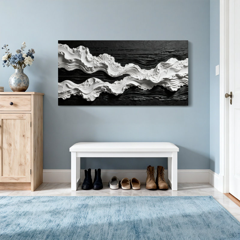 Motif texturé ondulé noir et blanc tendance, H 16 po x l 32 po