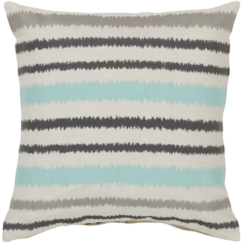 Striped Throw Pillow, 18" x 18", Caviar/Papyrus/Robin’s Egg Blue/Flint Gray, Polyester