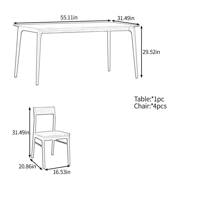 Modern simple solid wood table set, 29.52"H x 55.11"L x 31.49"W