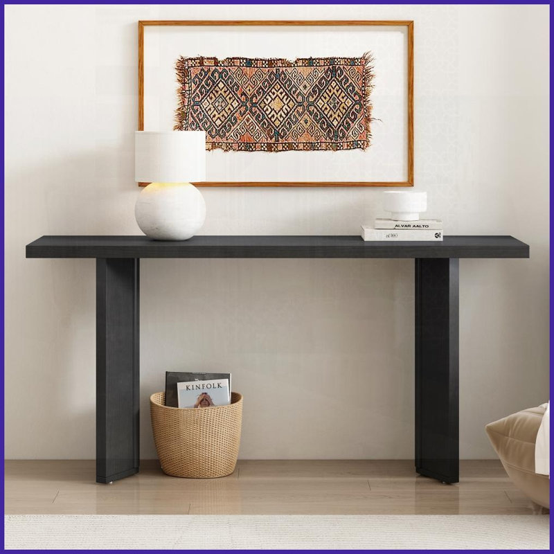 Table basse minimaliste en placage de pin avec pieds géométriques, Black