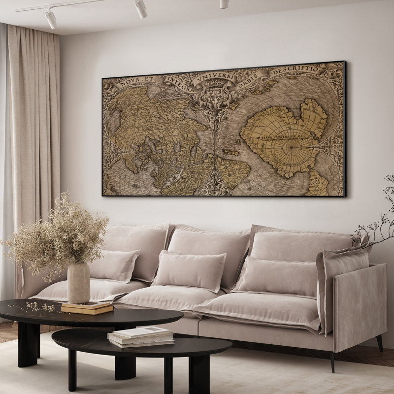 Extra Large Wall Art Fabric Print - Vintage World Map Art, Old-World Style Antique Map Artwork Decor for Living Room or Bedroom - "Frame Assembly Required (Unfinished Frame)"