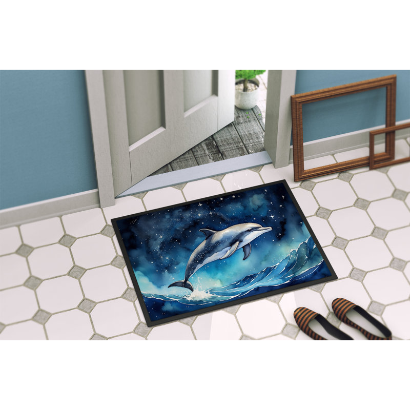 Paillasson Dolphin in a Starry Sea, L 18 po x L 27 po