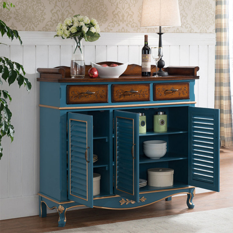 American style retro breathable shoe cabinet, Blue