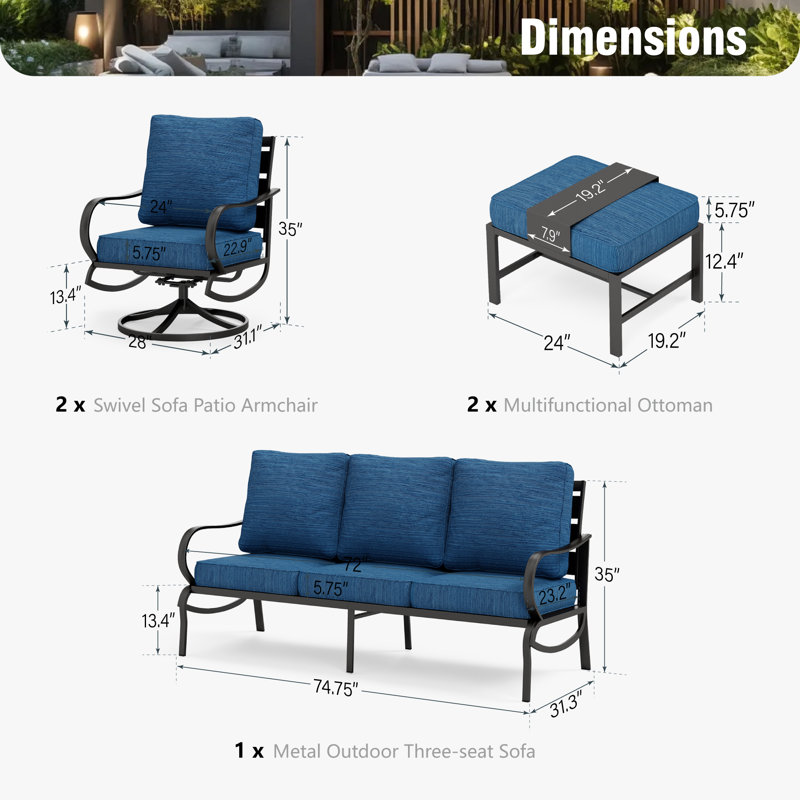 Tapasi Patio Conversation Set, Peacock Blue, No
