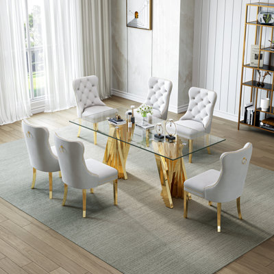 6 - Person Glass Top Double Pedestal Dining Set