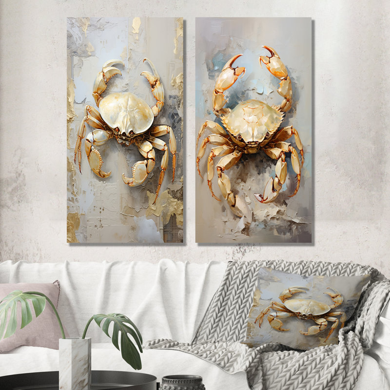 Minimalisme crabe, ensemble de 2 reproductions d'art mural crabe, Toile tendue, H 28 po x l 25 po