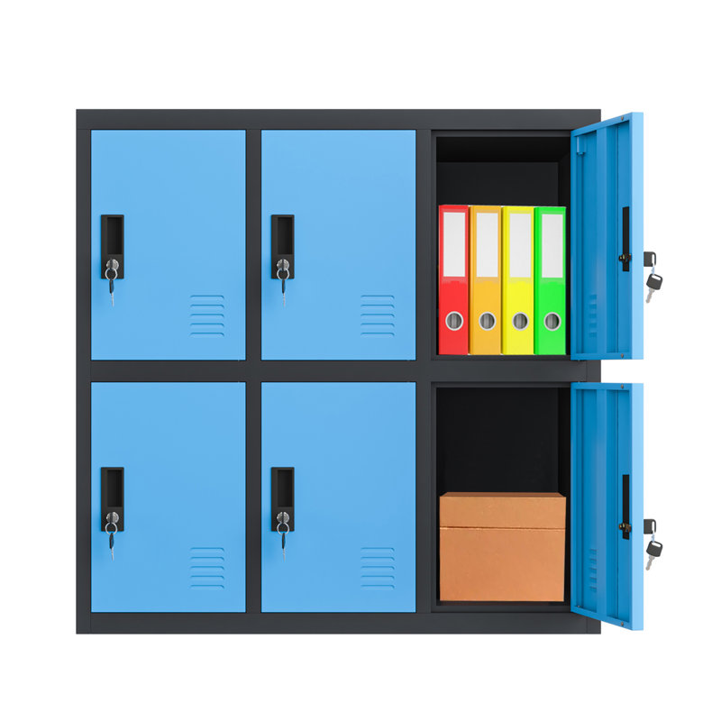 Armoire casier 6 portes en métal bleu avec clé
