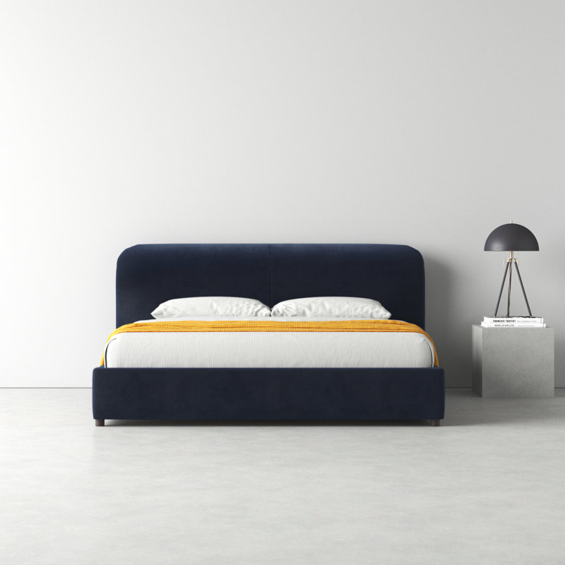 Crosby Upholstered Low Profile Platform Bed, King, Beige Basketweave