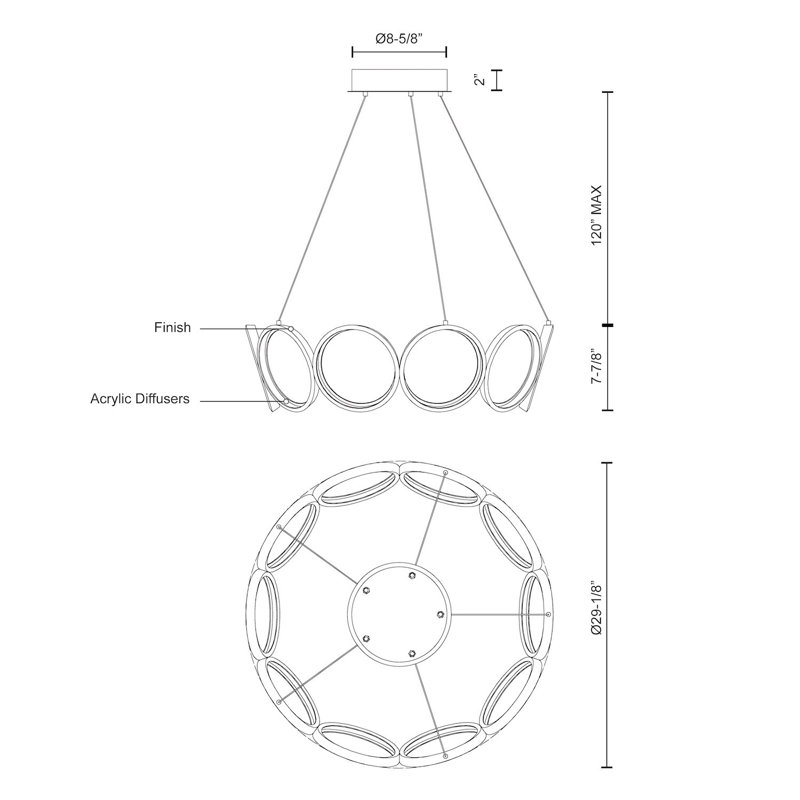 Oros 10 - Light LED Chandelier, Antique Silver