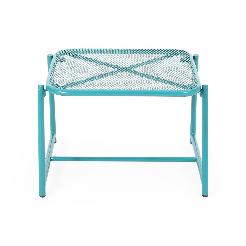 Table d'appoint moderne pour l'extérieur - H 13,05 po, couleur sarcelle, plateau en filet, style extérieur
