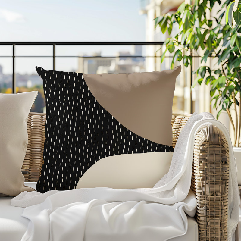 Coussin carré intérieur / extérieur pia, H 17 po x l 17 po, Beige / noir / blanc cassé