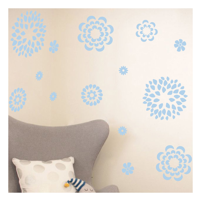 Adhésif décoratif motif floral, H 19 po x l 24 po x P 0,01 po, Bleu poudré
