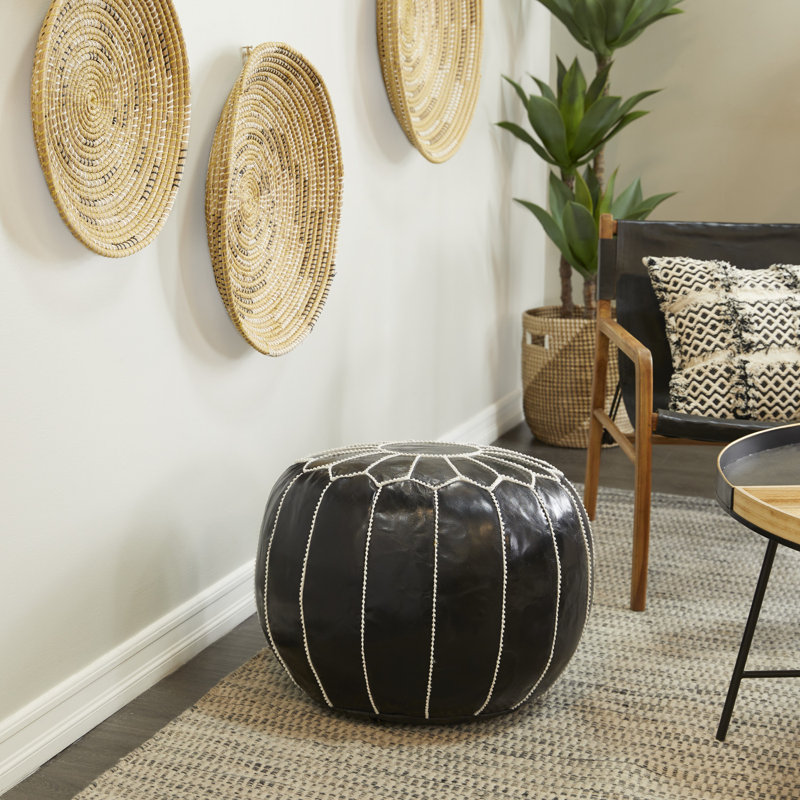 Pouf Innis Cole, Cuir noir assorti