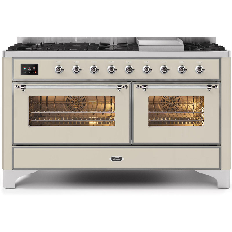 Majestic II 60" 5.02 cu. ft. Freestanding Dual Fuel Range with Griddle, Glossy Black/Bronze, Liquid Propane