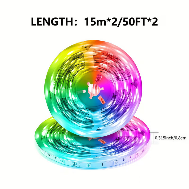 Lumières à DEL WiFi WiFi RVB, bandes lumineuses à DEL intelligentes de 50 pi x 2 avec application et télécommande infrarouge, lumières à DEL changeant de couleur pour la salle de jeu de chambre à coucher