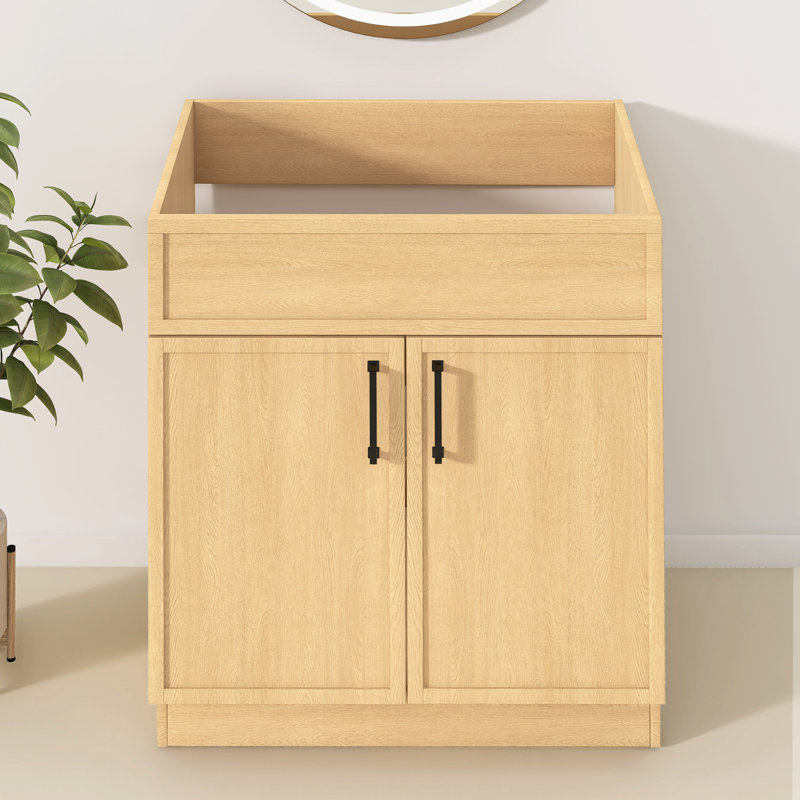 Base de meuble-lavabo sur pied simple 30 po avec meuble-lavabo sans comptoir, Noir mat, Chêne naturel