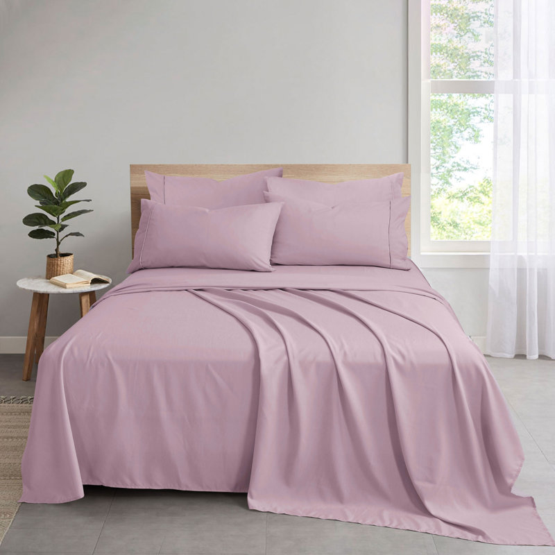Ensemble de draps en bambou et rayonne avec taies d'oreiller, Lavande, Ensemble de draps pour lit simple + 3 pièces supp