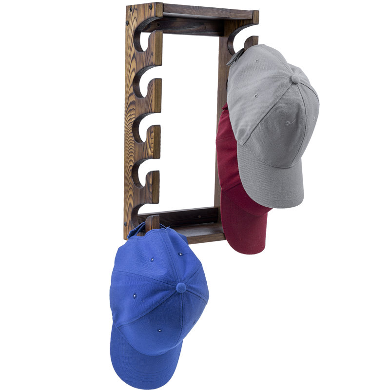 Wall Mounted Wood Hat Cap Coat Hooks Rack