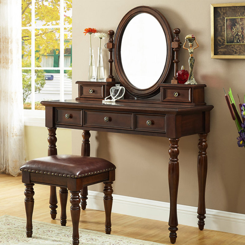 Coiffeuse 47,24 "de style américain en bois massif brun avec miroir