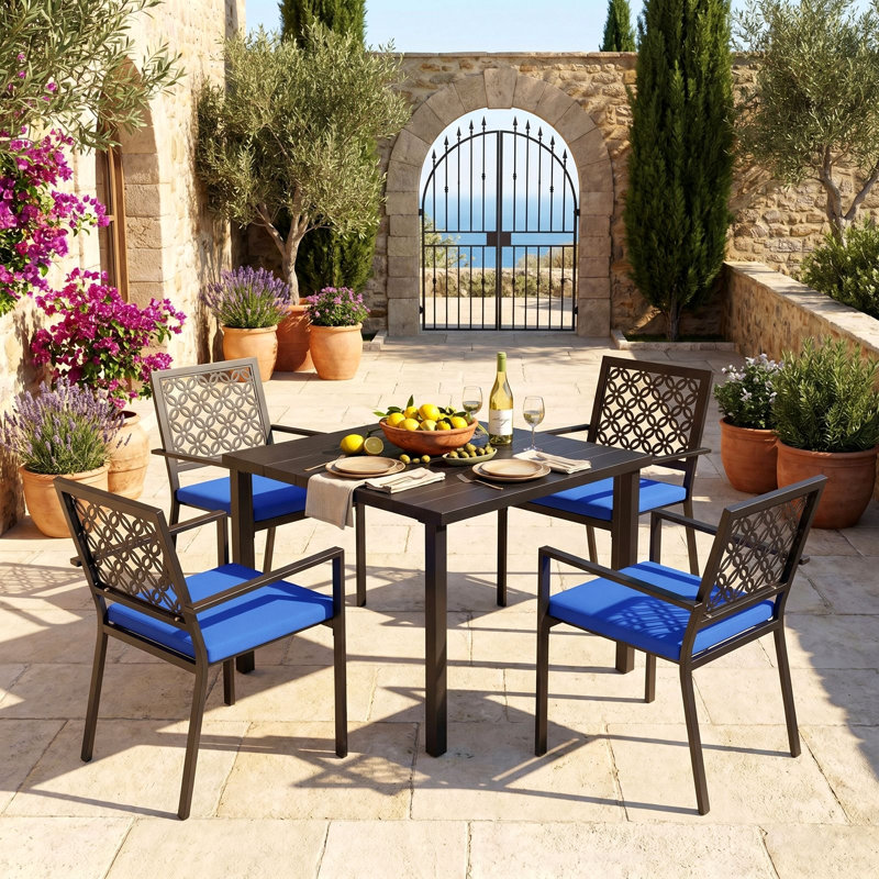 Camrynne 5-Piece Steel Patio Outdoor Dining Set With Square Table, Patio Table and Chairs