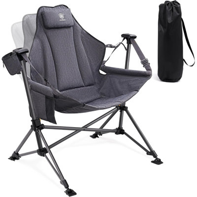 Padded Hammock Camping Chair, Oversized Heavy Duty Swing Chair With Detachable Cup Holder, Portable Folding Rocking Camping Chair, Support Up To 400Lbs
