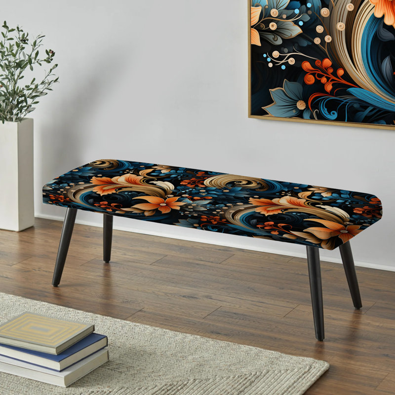 Banc rayé noir rembourré, Rustic Paisley Gold Turquoise Gardens I