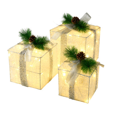 3Pcs Christmas Lighted Gift Boxes, 60 LED Warm White Lights