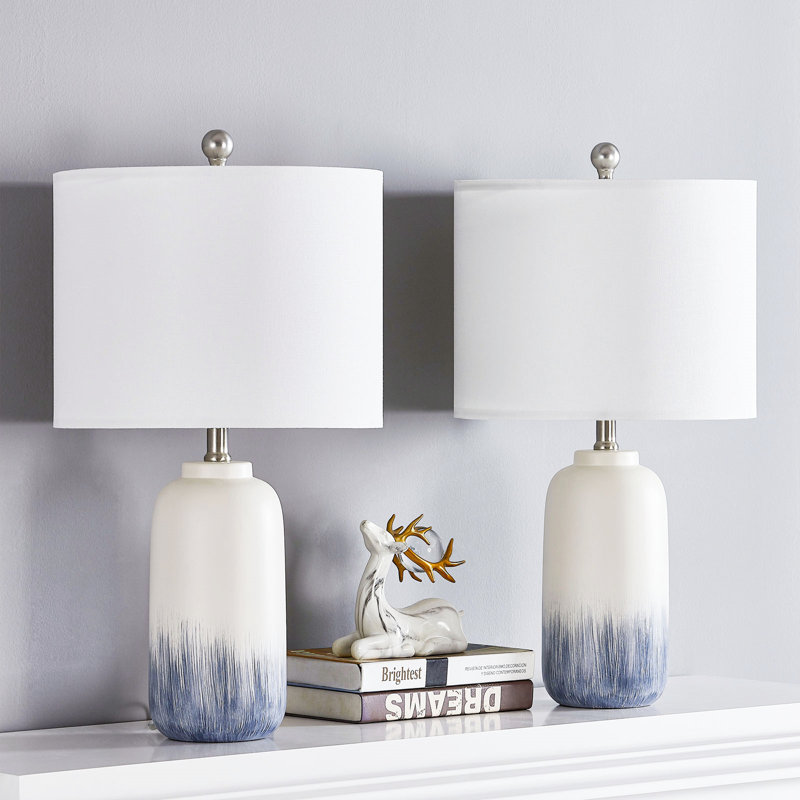 23" Modern Blue and White Ceramic Table Lamps with 3-Way Dimmable Lighting, Blue