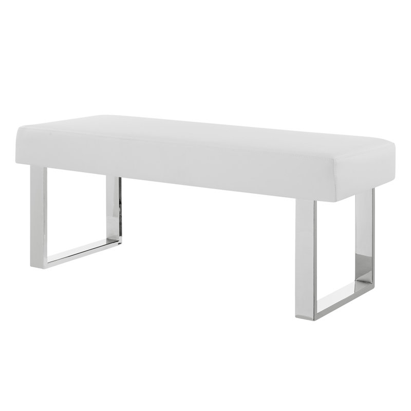 Darcie Faux Leather Upholstered Bench, White, 19" H x 48" W x 18" D