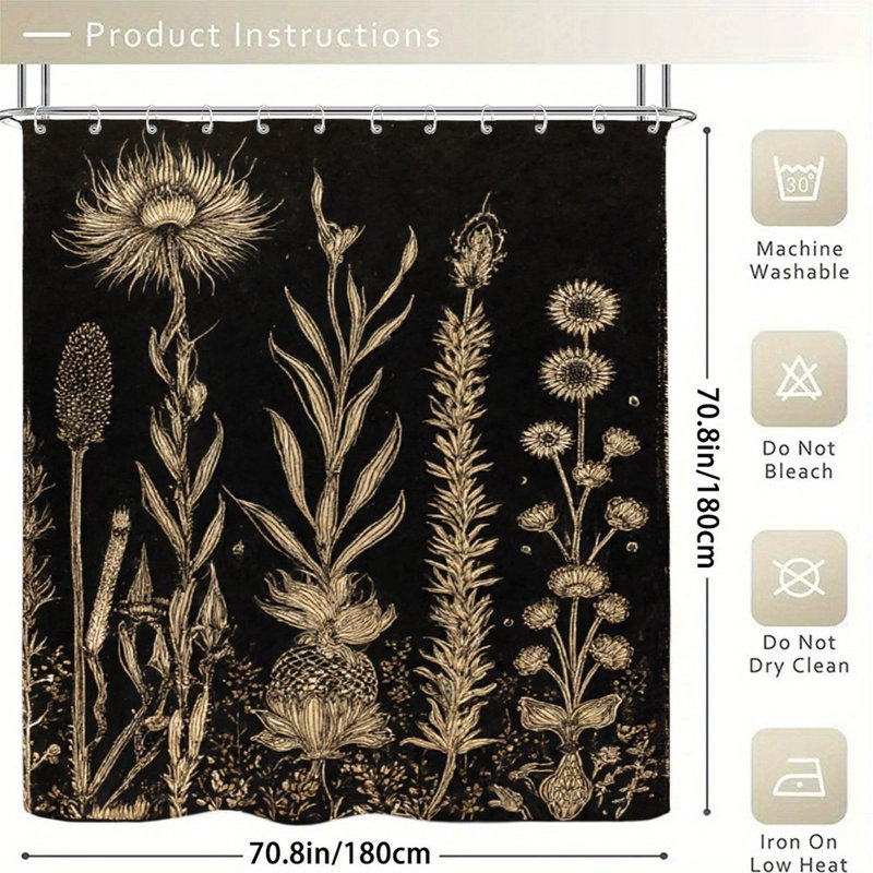 Rideaux de douche or à silhouette florale, 71 x 71