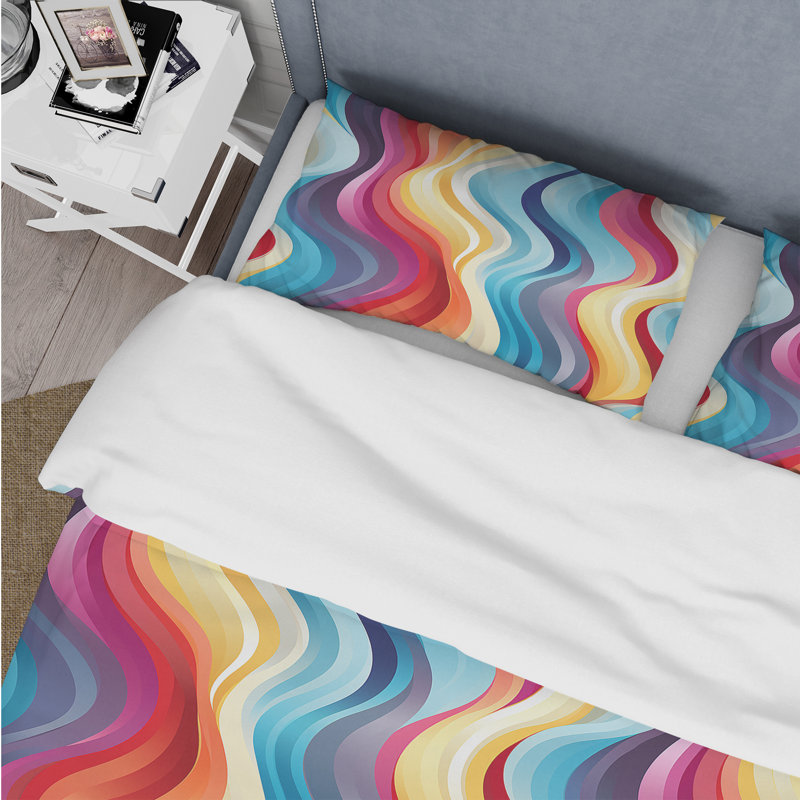 Popart Striped Rainbow Rhythm III - Ensemble de housse de couette rayé, Housse de couette pour très grand lit et 2 très