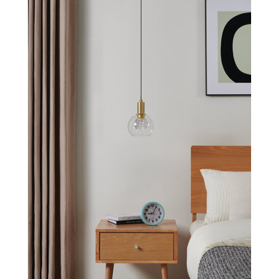 Luminaire suspendu à 1 lumière DEL et or noir brossé 3CCT avec abat-jour en verre transparent Nenuphar