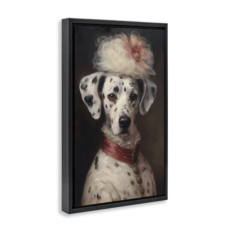 Cadre flottant dalmatien avec chapeau fantaisie, design par Wumples, H 31 po x l 21 po, Cadre flottant noir de jais
