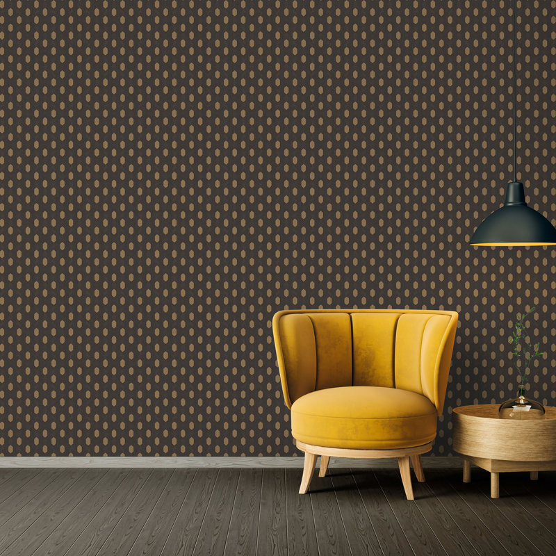 Absolutely Chic Art Deco Style Geometric Motif 33' L x 21" W Wallpaper Roll, Black/Brown